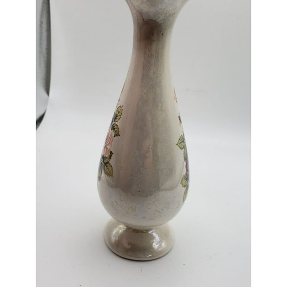 VTG Antique Iridescent Pink Rose Floral Single Stem Bud Vase Signed Fay's Cerami - Picture 2 of 10